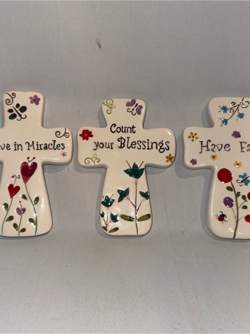 Count Your Blessings Decorative Ceramic Wall Cross - White with Green Accents